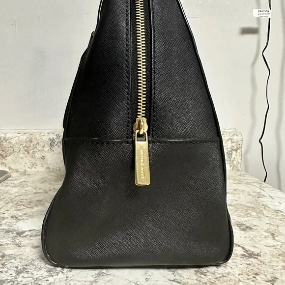 MICHAEL KORS Jet Set Satchel Purse Top Handle - Gold & Black Saffiano Leather - Picture 11 of 15